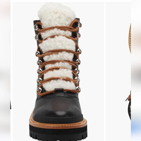 Women's Black Leather Boots with Shearling Lining - Picture 4 of 10